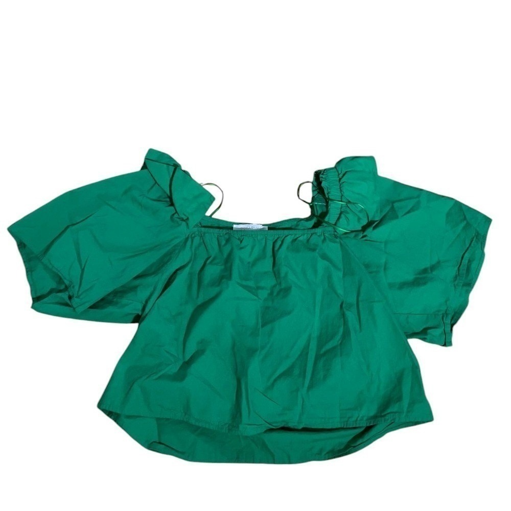 Sugar Lips Green Off Shoulder Ruffle Blouse Top Flowy Short Sleeve‎ M